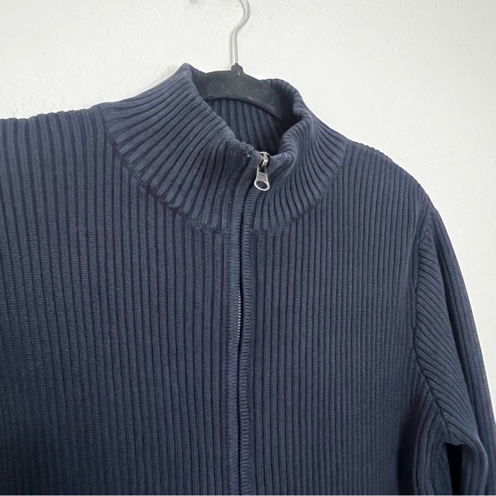 Chico's Navy Blue Full Zip Cotton Ribbed Cable Knit Sweater Womens Size‎ Large 2 - Picture 3 of 9